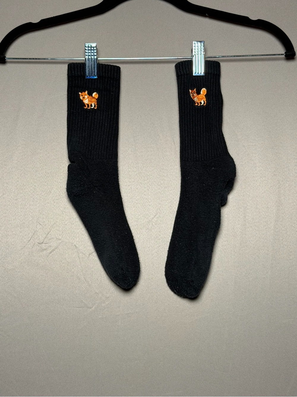 ASOS Black Crew Socks with Orange Fox Embroidery